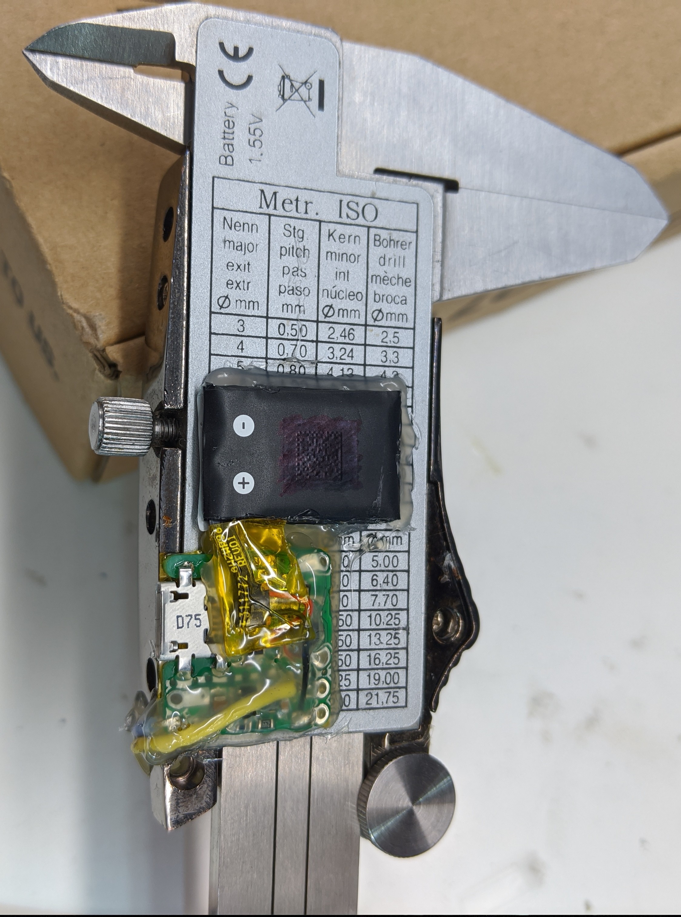LPLDO (1.5V version) in use with a 90mAH battery on a digital caliper.